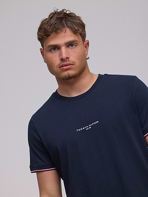 TOMMY HILFIGER logo t shirt חולצה בצבע נייבי עם לוגו מלל במרכז המוצר - L