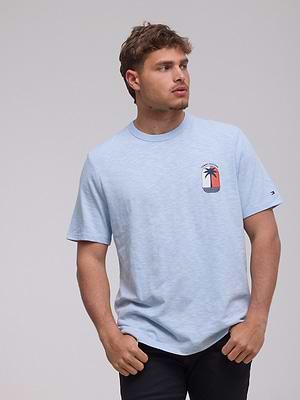 TOMMY HILFIGER logo t shirt חולצה בצבע תכלת עם לוגו דקל צידי - S