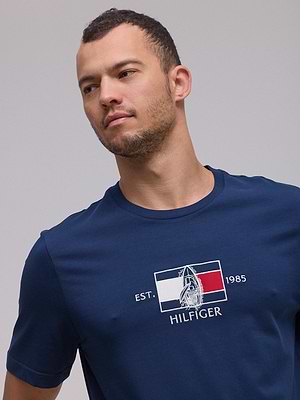TOMMY HILFIGER logo t shirt חולצה בצבע כחול רקמה כריש בתוך לוגו המותג - M