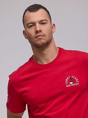 TOMMY HILFIGER logo t shirt חולצה בצבע אדום עם רקמה צידית דובדבן - L