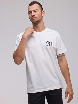 TOMMY HILFIGER logo t shirt חולצה בצבע לבן עם רקמה צידית דובדבן - S