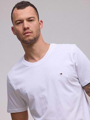 TOMMY HILFIGER logo t shirt חולצה בצבע לבן בייסיק לוגו קטן צידי - XL