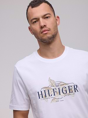 TOMMY HILFIGER logo t shirt חולצה בצבע לבן עם לוגו הילפיגר במרכז המוצר - L