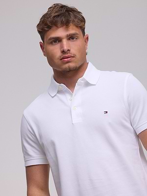TOMMY HILFIGER polo white small logo פולו סלים פיט בצבע לבן עם לוגו קטן