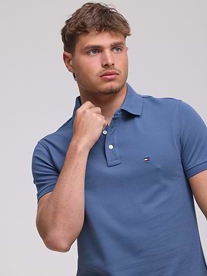 TOMMY HILFIGER polo ocean blue small logo פולו סלים פיט בצבע כחול אוקיינוס עם לוגו קטן - L