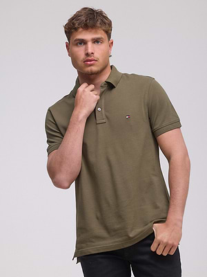 TOMMY HILFIGER polo olive green small logo פולו סלים פיט בצבע ירוק זית עם לוגו קטן