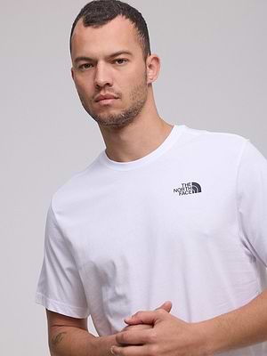 THE NORTH FACE logo t shirt חולצה בצבע לבן לוגו קטן עם הדפס הרים כחול בגב - M