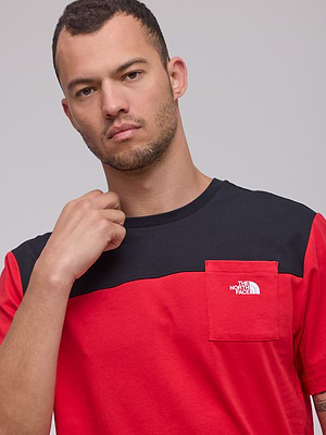 THE NORTH FACE logo t shirt חולצה בצבע אדום שחור לוגו קטן צידי עם כיס - L