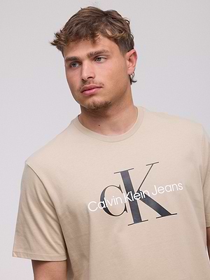 CALVIN KLEIN logo t shirt חולצה בצבע בז' לוגו במרכז CK