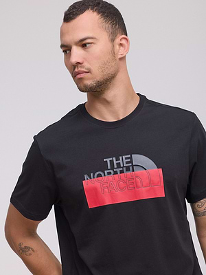 THE NORTH FACE logo t shirt חולצה בצבע שחור עם לוגו גדול בחזית המוצר שחור אדום - M