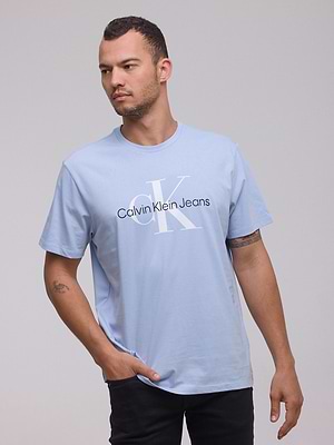 CALVIN KLEIN logo t shirt חולצה בצבע תכלת לוגו במרכז CK