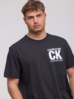 CALVIN KLEIN logo t shirt חולצה בצבע שחור לוגו עבה CK בצד - XL