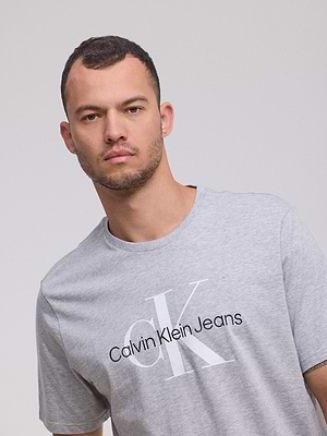 CALVIN KLEIN logo t shirt חולצה בצבע אפור לוגו במרכז CK
