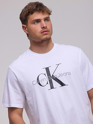 CALVIN KLEIN logo t shirt חולצה בצבע לבן לוגו במרכז CK