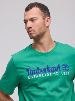TIMBERLAND  logo t shirt חולצה בצבע ירוק עם רקמה בצבע כחול בחזית