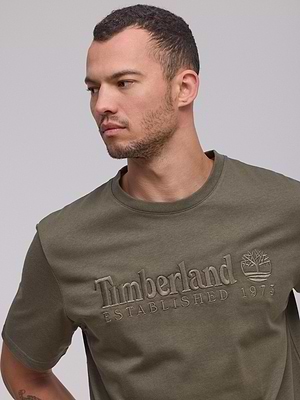 TIMBERLAND  logo t shirt חולצה בצבע ירוק עם לוגו טון על טון רקמה - L