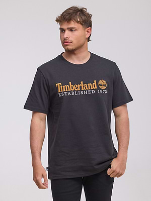 TIMBERLAND  logo t shirt חולצה בצבע שחור אבן עם רקמת המותג בכתום - L