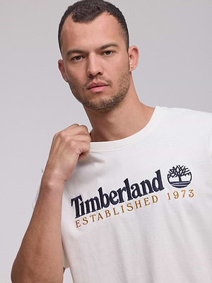 TIMBERLAND  logo t shirt חולצה בצבע שמנת עם רקמה שחור