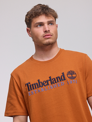 TIMBERLAND  logo t shirt חולצה בצבע כתום עם רקמה שחורה בחזית המוצר