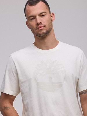 TIMBERLAND  logo t shirt חולצה בצבע שמנת עם לוגו לבן במרכז המוצר