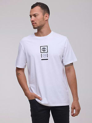 TIMBERLAND  logo t shirt חולצה בצבע לבן עם הדפס אחורי
