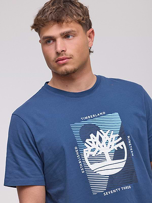 TIMBERLAND  logo t shirt חולצה בצבע כחול אוקיינוס עם ריבוע המותג במרכז - L