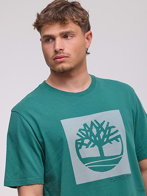 TIMBERLAND logo t shirt חולצה בצבע טורקיז עם ריבוע המותג בחזית P-57