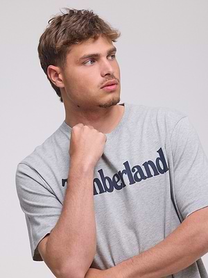 TIMBERLAND  logo t shirt חולצה בצבע אפור עם שם המותג בחזית המוצר P-30