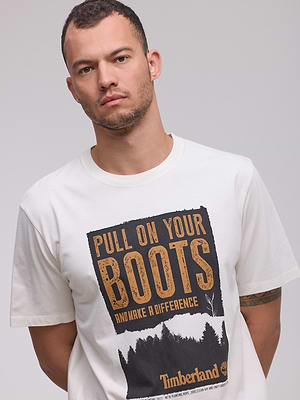 TIMBERLAND  logo t shirt חולצה בצבע לבן הדפס בחזית המוצר BOOTS - L