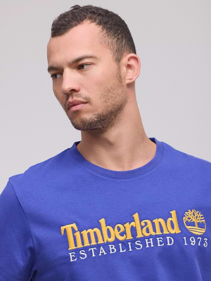 TIMBERLAND  logo t shirt חולצה בצבע כחול סגול לוגו צהוב רקמה P-102