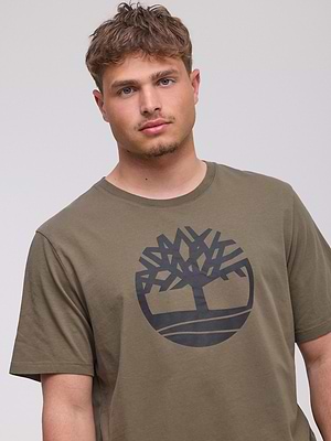 TIMBERLAND logo t shirt חולצה בצבע ירוק זית עם המותג בשחור P-14