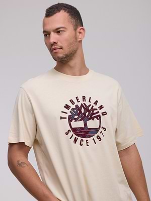 TIMBERLAND logo t shirt חולצה בצבע שמנת עם לוגו בורדו P-112