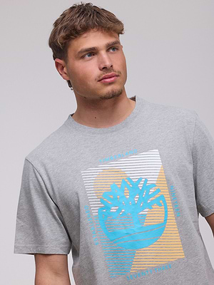 TIMBERLAND logo t shirt חולצה בצבע אפור ריבוע לוגו תכלת P-64