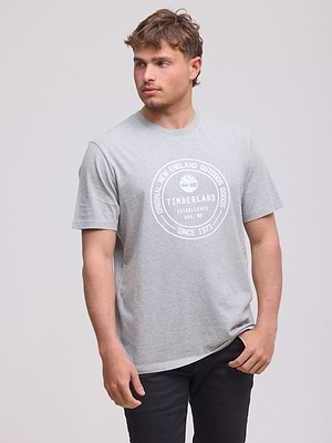 TIMBERLAND logo t shirt חולצה בצבע אפור עם לוגו המותג עיגול בלבן P-38