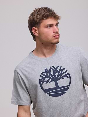 TIMBERLAND logo t shirt חולצה בצבע אפור עם סמל המותג בחזית המוצר P-22