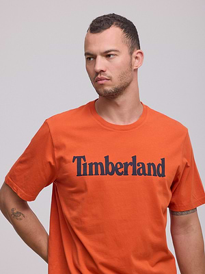TIMBERLAND logo t shirt חולצה בצבע כתום עם רקמת הדפס בחזית המוצר P-46