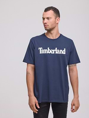 TIMBERLAND logo t shirt חולצה בצבע כחול עם לוגו המותג בחזית P-42