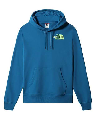 THE NORTH FACE hoodie blue green קפוצון בצבע כחול לוגו המותג בצבע צהוב