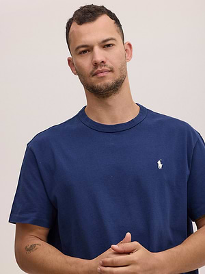 RALPH LAUREN t shirt navy small logo white טי שירט בד עבה בצבע נייבי לוגו לבן CLASSIC FIT