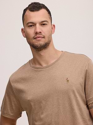 RALPH LAUREN t shirt brown small logo טי שירט מרצרייז בצבע חום סוס צבעוני CUSTOM SLIM FIT