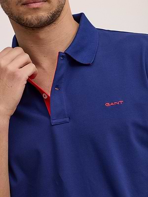 GANT polo contrast blue red חולצת פולו בצבע כחול עם פס אדום (regular fit)