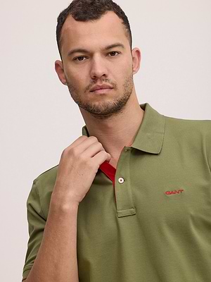 GANT polo contrast green red חולצת פולו בצבע ירוק עם פס אדום (regular fit)