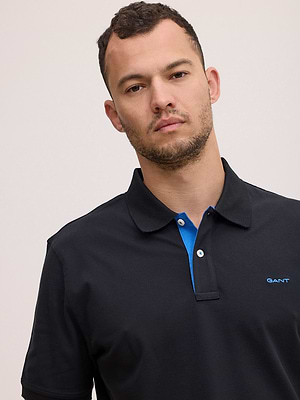 GANT polo contrast black blue חולצת פולו בצבע שחור עם פס כחול (regular fit)