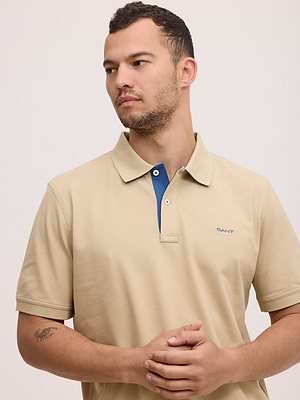 GANT polo contrast beige blue חולצת פולו בצבע בז עם פס כחול (regular fit)