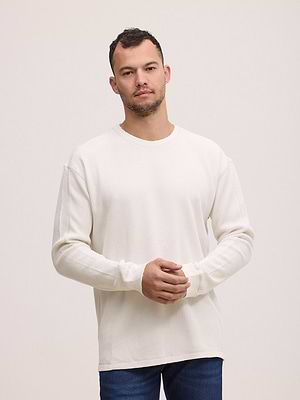 PALM MYKONOS  t shirt long sleeve white חולצה ארוכה וופל לבן oversize - xxl