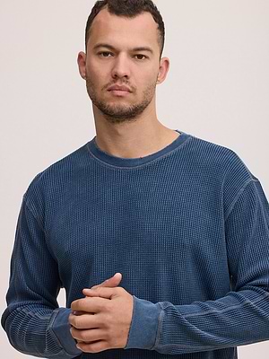 PALM MYKONOS  t shirt long sleeve blue חולצה ארוכה וופל כחול oversize - m