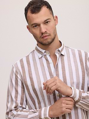 PALM MYKONOS linen shirt black מכופתרת פשתן צבע פסים לבן חום