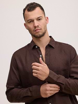PALM MYKONOS linen shirt מכופתרת פשתן צבע חום שוקולד
