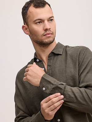 PALM MYKONOS linen shirt מכופתרת פשתן צבע ירוק זית
