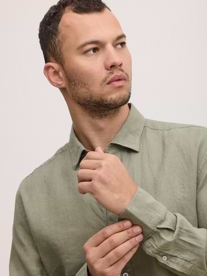 PALM MYKONOS linen shirt מכופתרת פשתן צבע ירוק פיסטוק